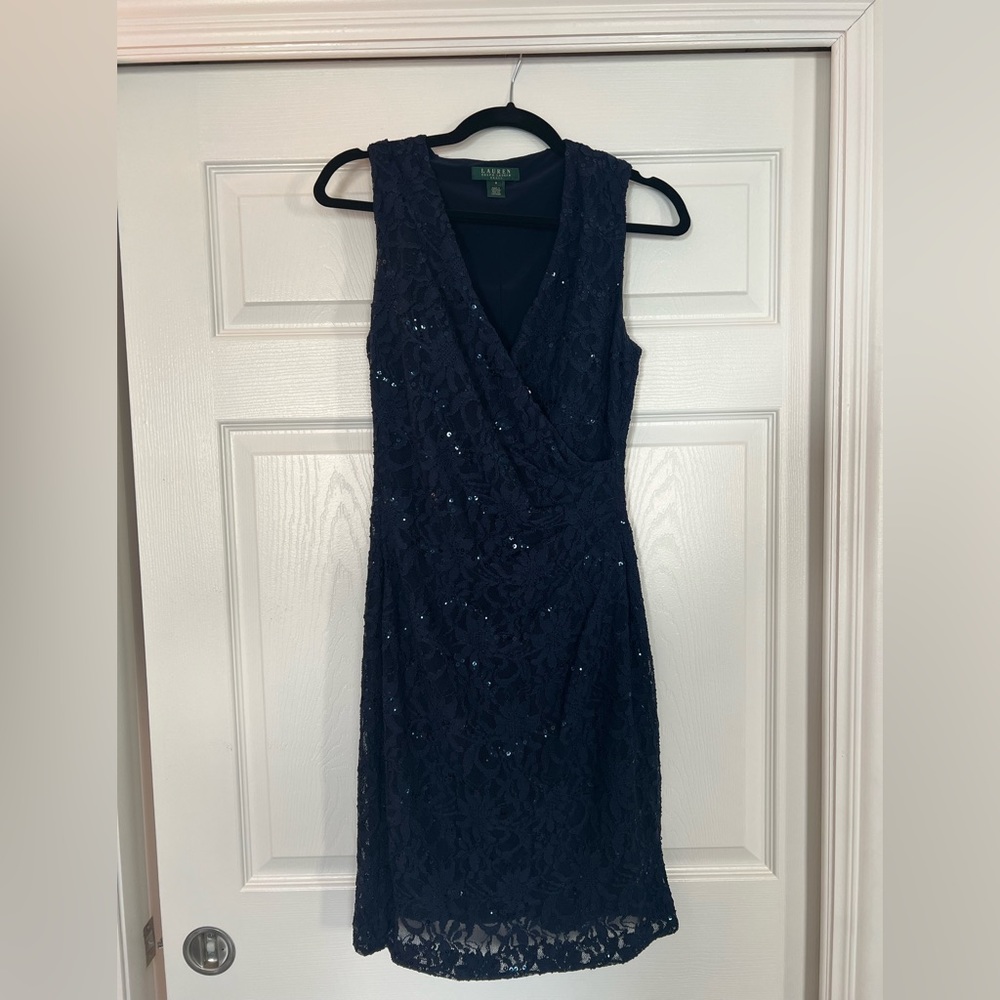 Ralph Lauren Navy Lace Sequin Sheath Dress
